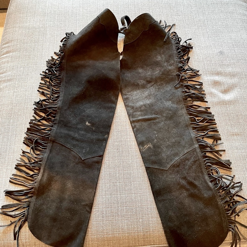 Western Black leather fringe chaps